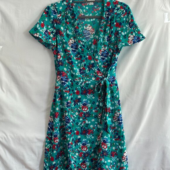 J Crew Turquoise Floral Wrap Dress - Size 2 - Picture 1 of 2